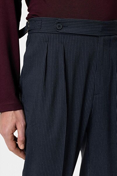 Antioch Navy Blue High Waist Striped Double Leg Men's Trousers