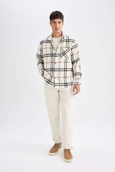 DeFacto Regular Fit kariertes Holzfäller-Flanell-Langarmshirt D4131ax24au