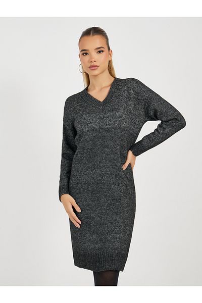 Styli Flat Knit V Neck Sweater Mini Dress