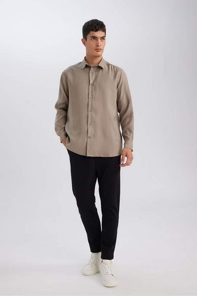 DeFacto Relax Fit Polo γιακά Twill Modal Blended Basic μονόχρωμο μακρυμάνικο πουκάμισο D3376ax24au