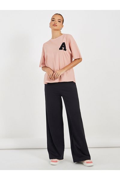 Styli Waffle Knit Embroidered Detail T-Shirt & Wide Leg Joggers Co-Ords
