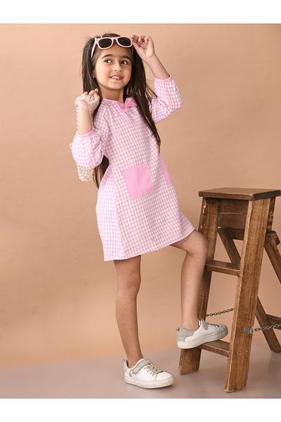 LilPicks By Styli Checkered Long Sleeves Dress