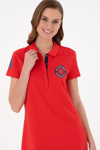 U.S. Polo Assn. Rochie tricotată cu gât polo roșu pentru femei 50265321-vr030