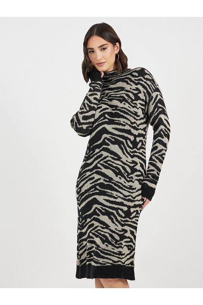 Styli Turtle Neck Patterned Sweater Knee Length Dress