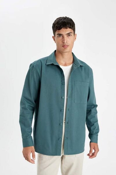 DeFacto Relax Fit Basic Solid Long Sleeve Shirt Jacke aus Baumwolle D1651ax24au