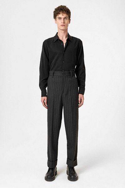 Antioch Black High Waist Striped Relaxed Fit Men's Trousers