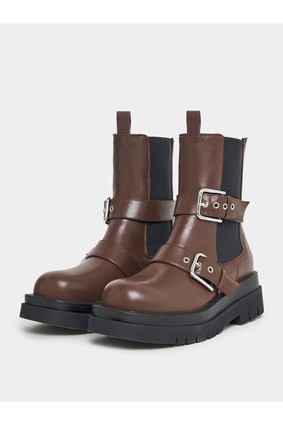 Raid By Styli Double Buckle Strap Round Toe Ankle Boots