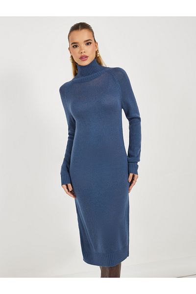 Styli Textured Knit Sweater Knee Length Dress