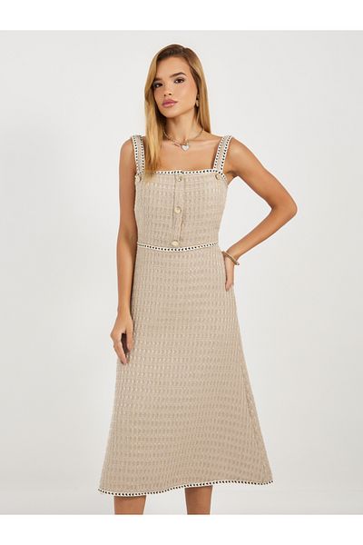 Styli Sleeveless Tweed A-Line Midi Dress