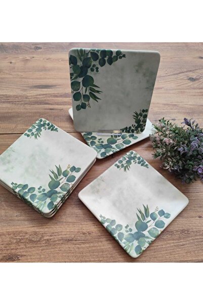 Bera Keramika Okaliptus Pasta Tabağı Mat Yeşil Kare 6 Adet