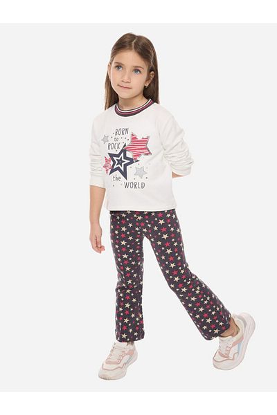 Victor and Jane By Styli Graphic Print Sweatshirt & Stars Prints Flared Leggings Set