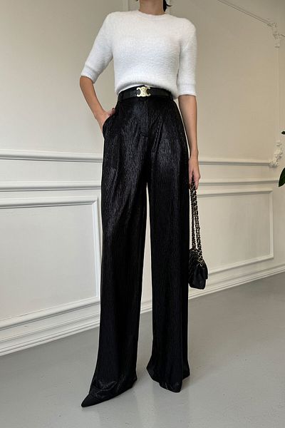 MAGARDE Black Shiny Palazzo Trousers