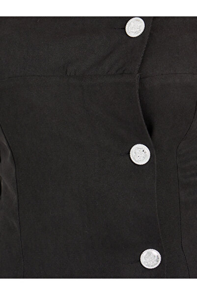 Styli Off Shoulder Neck Contrast Button Blazer Midi Dress