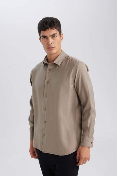 DeFacto Relax Fit Polo γιακά Twill Modal Blended Basic μονόχρωμο μακρυμάνικο πουκάμισο D3376ax24au