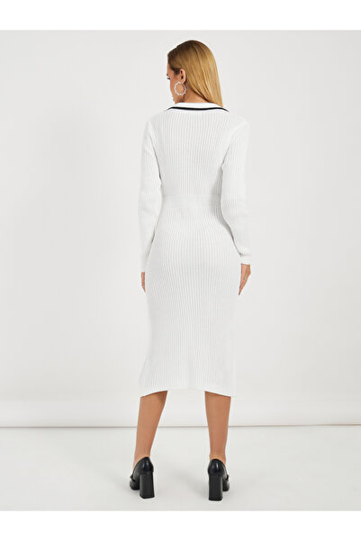 Styli Contrast Trim Knitted Sweater Midi Dress