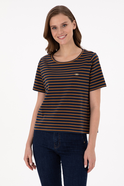 U.S. Polo Assn. Women's Navy Blue Striped Crew Neck T-Shirt 50271569 -Vr033