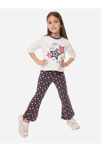 Victor and Jane By Styli Graphic Print Sweatshirt & Stars Prints Flared Leggings Set