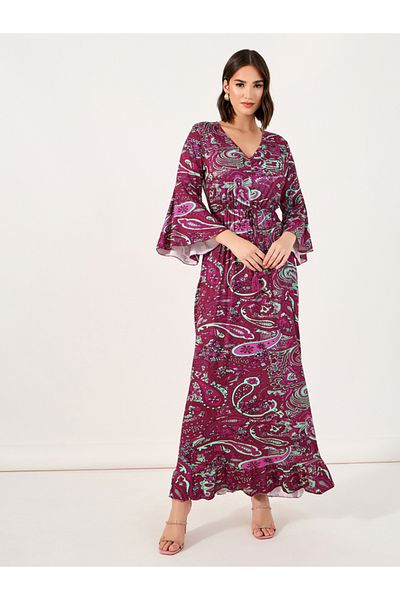 Styli Paisley Print Bell Sleeves A-Line Maxi Dress