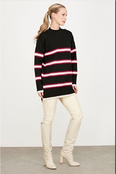 tığstore 21426 Πλεκτή Τουνίκ με Λεπτομέρεια Κουμπιών στον Ώμο Qks Τουνίκ 2142...