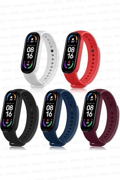 PUFWİN مجموعة سوار سيليكون متوافقة مع Xiaomi Mi Band 5 و6 مكونة من 5 قطع