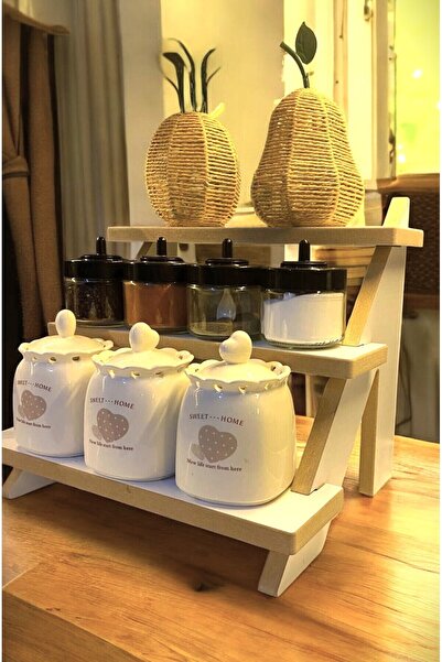 PEKA Counter Top Shelf Kitchen Rack Seasoning Rack Organizer Wooden Corner Shelf Three Shelves Organizer