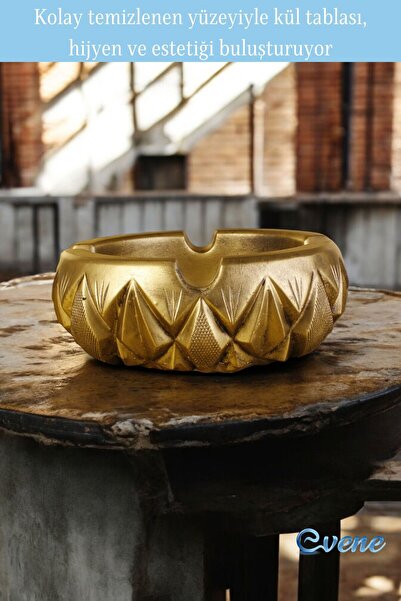 Evene Küllük Altın Eskitme Kül Tablası Dekoratif Küllük Model 3