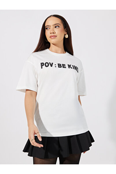 Styli Slogan Detail Round Neck Short Sleeve Oversized T-Shirt
