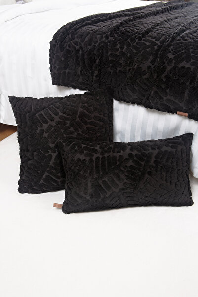 HAMUR Yatak Runner Kırlent Seti Bohem Punch Panç Desen Yatak Örtüsü Forest Siyah