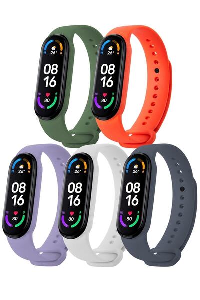 PUFWİN Xiaomi Mi Band 5 Ve 6 Uyumlu Silikon Kordon 5 Li Set desenli