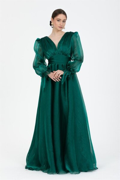 Livanomi Yeşil Uzun Tül Abiye Elbise