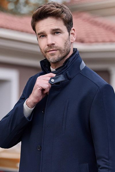 İmza Κλασικό παλτό Dark Navy Slim Fit - Κασμίρ, Γούνινος γιακάς, Απλός Σχισμή, Πλήρως Καπιτονέ Επένδυση 1005245102