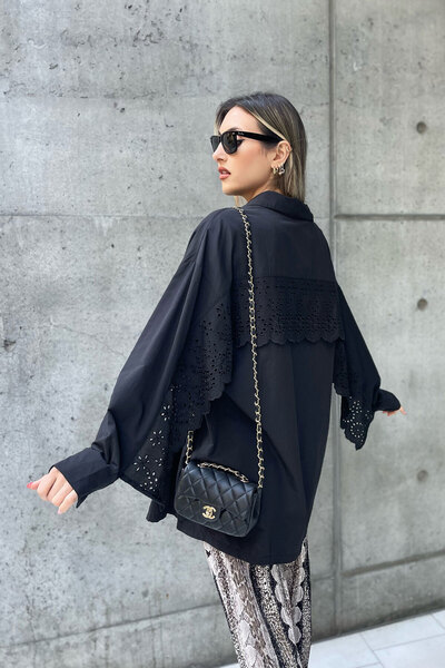 MAGARDE Fisto Detay Oversize Poplin Gömlek- SİYAH