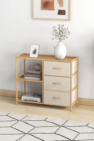 Digithome Bambu 2 Raflı 3 Çekmeceli Dolap Çok Amaçlı Düzenleyici Organizer Şifonyer Db-0017