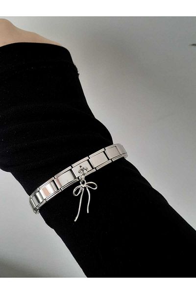 bijoux uniques Steel Ribbon Bow Italian Charm Bracelet
