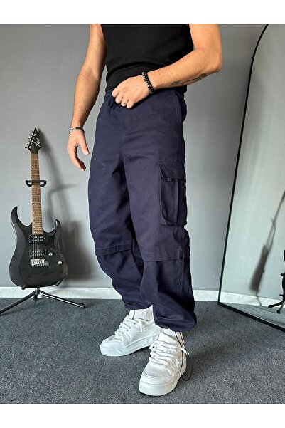 THEMANN Stoper Paçalı Baggy Kalıp Lacivert Gabardin Pantolon