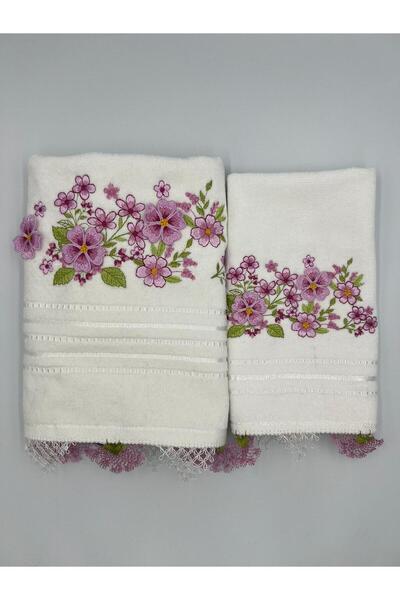 Şatilli Handmade İğne oyalı 3d Nakışlı kadife Analı-kızlı 50x90 yüz&30x50 mut...