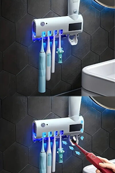 TeknoEser Diş Fırçası Tutacağı ve Uv Sterilizatörü Diş Fırçası Düzenleyeci Ot...