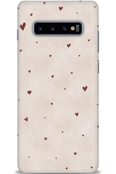 MRCİLETİSİM Samsung Galaxy S10 Plus Kılıf HD Baskılı Kılıf - Kahve Kalpler + ...