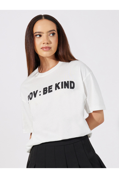 Styli Slogan Detail Round Neck Short Sleeve Oversized T-Shirt