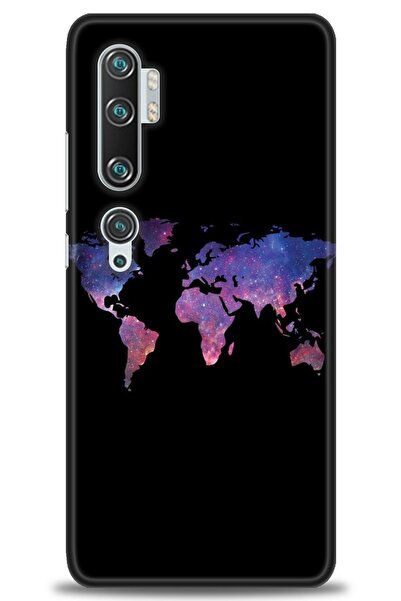 MRCİLETİSİM Xiaomi Mi Note 10 Pro Kılıf HD Baskılı Kılıf - Dünya Haritası + T...