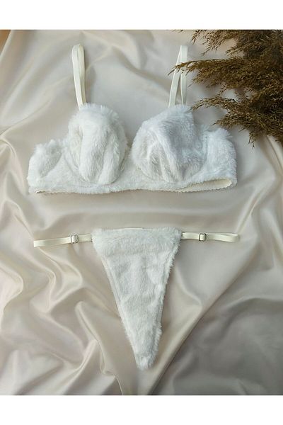 DESİLE Σετ σουτιέν Puffy Model White Underwire βελούδινο