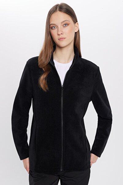 Tudors Cardigan unisex din fleece negru, cu fermoar complet, rezistent la scămoșare și la frig