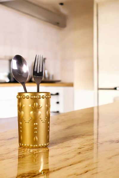 Evene Decorative Upright Spoon Holder - Countertop and Gold Color Cylinder Model 10