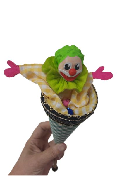 Uçaneller Kuklaevi Cute Clown Cone Puppet