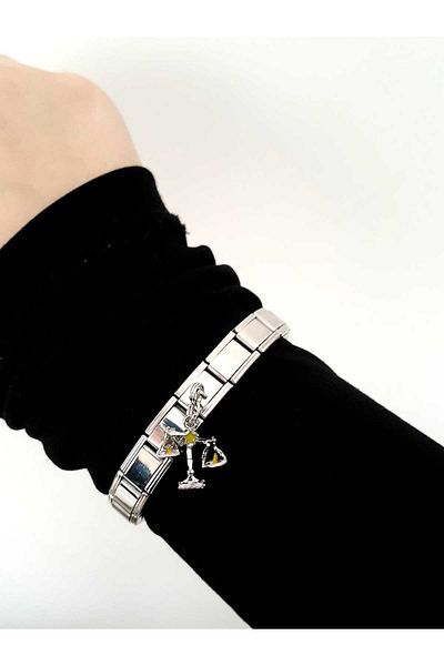 bijoux uniques Italian Charm Bracelet with Steel Scale Figure