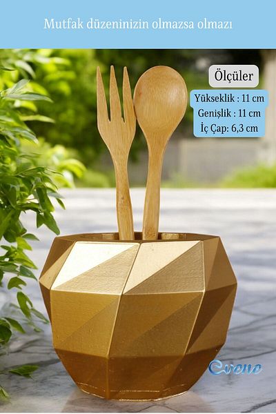 Evene Decorative Upright Spoon Holder - Gold Color, Counter Top Cylinder Model 20