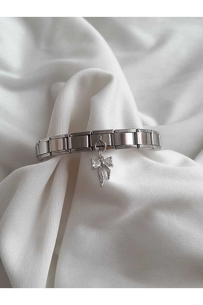bijoux uniques Steel Stone Ribbon Italian Charm Bracelet