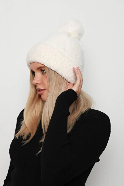 REMSA Pompom Detail Women's Beret 1136 Ecru