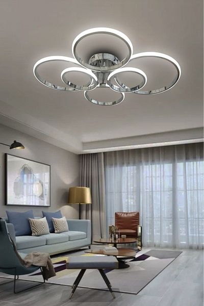 LİGHT HOUSE 3 Colors 6 Arm LED Chandelier - Living Room and Kitchen Circle Plafonier