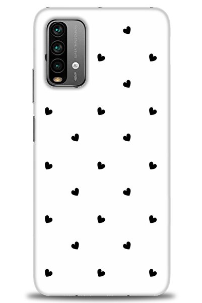 MRCİLETİSİM Xiaomi Redmi 9T Kılıf HD Baskılı Kılıf - Siyah Kalpler + Tam Ekra...